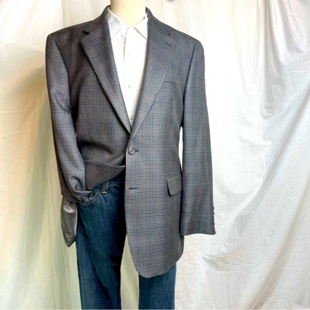 Chaps Silk Houndstooth Sportcoat Vented Fully Lined Grey‎ Blue Brown Sz. 40R
